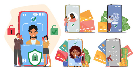 Set Tiny Characters Insert Personal Data On Phone Screen. Concept Of Data Protection, Cybersecurity Awareness