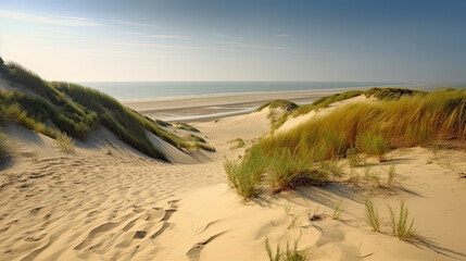 Wall Mural - View to beautiful landscape with beach and sand dunes. generative ai