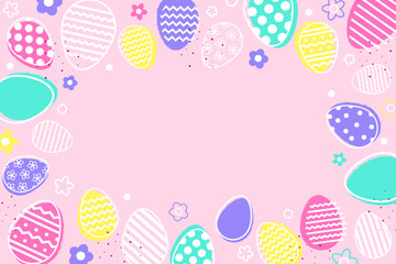 Wall Mural - Abstract Easter background with eggs and flowers. Modern cartoon style for card, poster and banner. Vector illustration