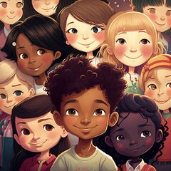 illustration of multicultural and multiethnic diversity children. concept of study education and lea