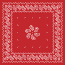 Paisley Ethnic Floral Hand Drawn Bandana, Handkerchief