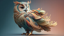 Owl Abstract Wallpaper. Soft Background With Cute Bird In Pastel Colors Generative Ai
