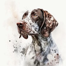 Adorable White Puppy: A Digital Watercolor Illustration Of A German Shorthaired Pointer. Generative AI