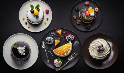 Sticker -  a table topped with three plates of cakes and desserts.  generative ai