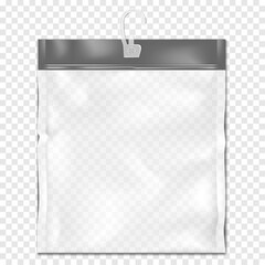 Canvas Print - clear square resealable pvc bag with zip lock and plastic hanging hook on transparent background rea