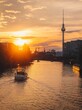 Vertical shot of the Berlin cityscape at golden hour, Germany