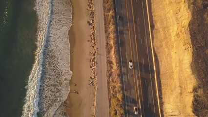 Poster - Aerial view of cars on the highway near Crystal Cove Beach in Orange County, California, USA