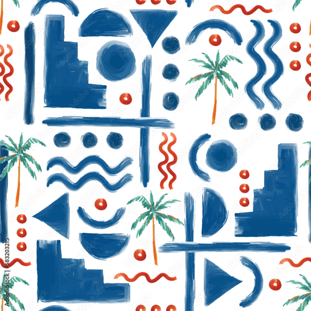 rendy Minimal summer seamless pattern Vacation Moment with hand drawn ...