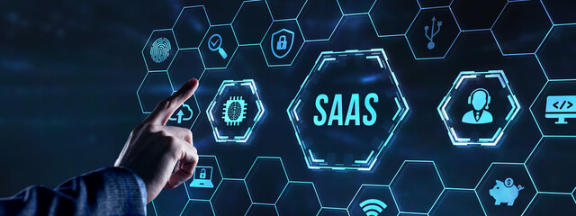 Internet, business, Technology and network concept. Software as a Service SaaS. Software concept. Virtual button.