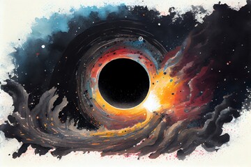 Wall Mural - Watercolor Illustration of a Black Hole In The Space. Generative AI