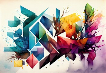 Wall Mural - watercolor illustration of a colorful abstract geometric background. generative ai