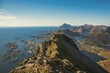Drone view of Lofoten islands on a sunny day