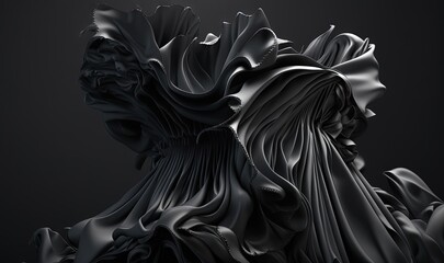 Wall Mural -  a black and white photo of a dress with ruffles on the bottom of the dress and a black background with a white spot in the middle.  generative ai