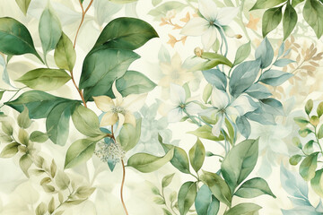 Wall Mural - Botanical watercolor wallpaper pattern. generative ai	