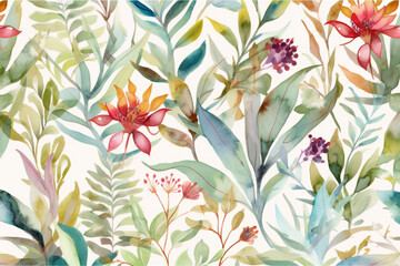 Wall Mural - Botanical watercolor wallpaper pattern. generative ai	