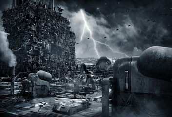Poster - futuristic space station .science fiction scene. 3d illustration