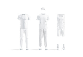 Wall Mural - Blank white sport clothing with t-shirt and pants mockup, isolated