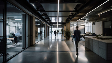 Wall Mural - Modern Moody Office Hallway, People Walking