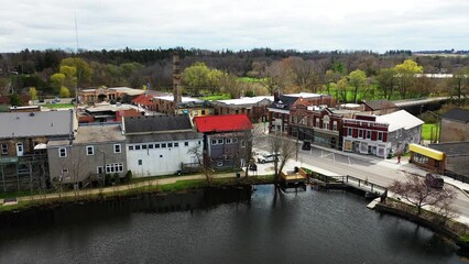 Wall Mural - Aerial of downtown Ayr, Ontario, Canada in spring 4K