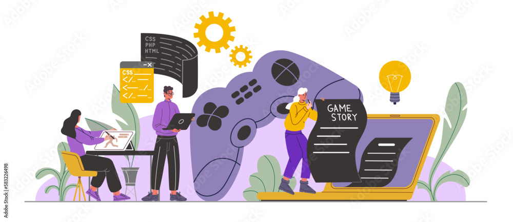 Game developers. Designers and screenwriters. Programmers working on ...
