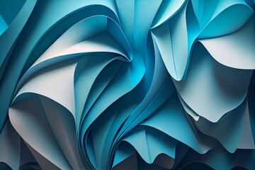 Wall Mural - Watercolor Illustration of a Abstract Folded Paper Effect. Cyan Blue Background. Wallpaper. Generative AI