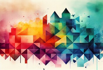 Wall Mural - watercolor illustration of a colorful abstract geometric background. generative ai