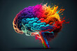 Colorful human brain illustration, abstract human brain with rainbow colors. Generative AI