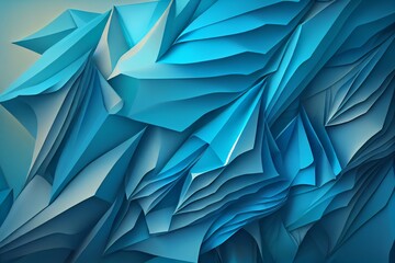 Wall Mural - Watercolor Illustration of a Abstract Folded Paper Effect. Cyan Blue Background. Wallpaper. Generative AI