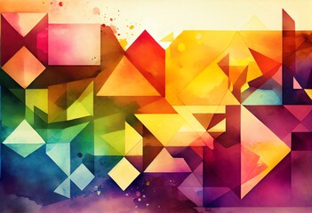 Wall Mural - watercolor illustration of a colorful abstract geometric background. generative ai
