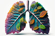 Picture of lungs with leaves on the side of the lunge. Generative AI.