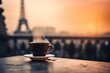 © pieter - Coffee in france outside with sunset, eifel tower in the background, Generative AI