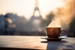 © pieter - Coffee in france outside with sunset, eifel tower in the background, Generative AI