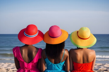 illustration summer bright colors beautiful fashionable three girl black multicultural and white in 