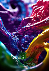 Wall Mural - Rainbow colors realistic liquid plastic dynamic wavy fluid abstract background. Generative AI