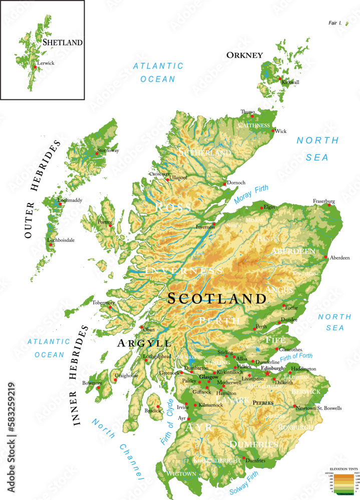 Scotland highly detailed physical map Stock Vector | Adobe Stock for Free Printable Map Of Scotland