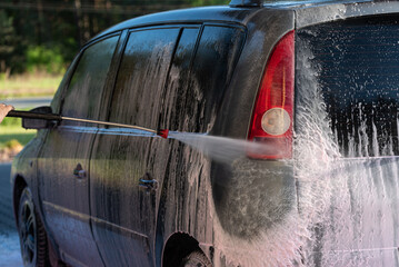 Serock, Poland - May 27, 2022: Touchless car wash. Car cleaning in a self-service car wash.