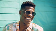 © Patrick - Handsome portrait of black man smiling. Afro American guy with sun glasses. Generative Ai
