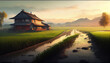 beautiful landscape growing Paddy rice field crop agricultural