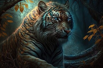 Wall Mural - a beast of beauty: an enticing fantasy tiger generative ai