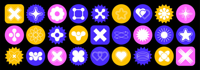 Wall Mural - sticker collection retro shapes for your design in trendy y2k style. shapes flower, stars, heart and