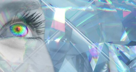 Wall Mural - Animation of colorful eye over glowing crystals