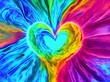 Colorful tie dye rainbow heart background. Ai generated