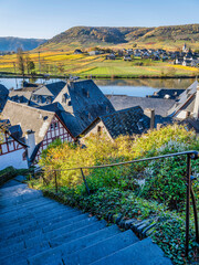 Wall Mural - Strairs treet in Beilstein and Ellenz-Poltersdorf village on the other side of Moselle river on a beautiful autumn afternoon in Cochem-Zell, Germany