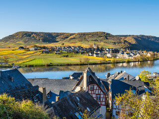 Wall Mural - Ellenz-Poltersdorf village view from Beilstein along Moselle river on a beautiful autumn afternoon in Cochem-Zell, Germany