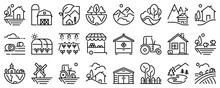 Line Icons About The Countryside On Transparent Background With Editable Stroke.