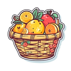 Fruit basket sticker. Generative ai illustration