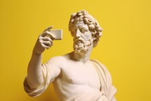 Sculpture Of Greek God Zeus. Pastel Background. Generative AI.