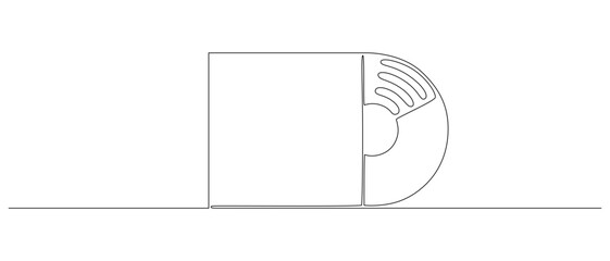 Poster - One continuous line drawing of Vinyl LP record. Vintage black disk and Retro sound album in simple linear style. Editable stroke. Doodle vector illustration