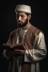 man reading the holy koran at the mosque. Generative AI