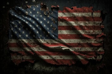 Wall Mural - Old tattered american flag. Grunge background. AI generated